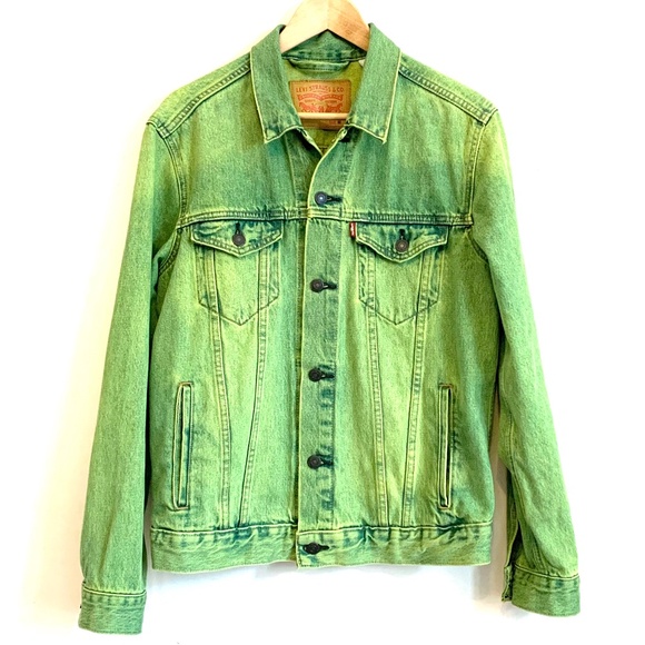 RARE Y2K Levi's Vintage Trucker Jacket Neon Slime Green Size M - Picture 6 of 15